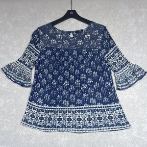 Lucky Brand Shirt Women’s Medium Purple Leaf Print Flowy Lightweight 3/4 Sleeve